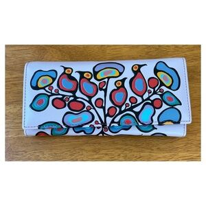 Norval Morrisseau Lilac Leather Wallet with Birds Summer Office Clutch Money